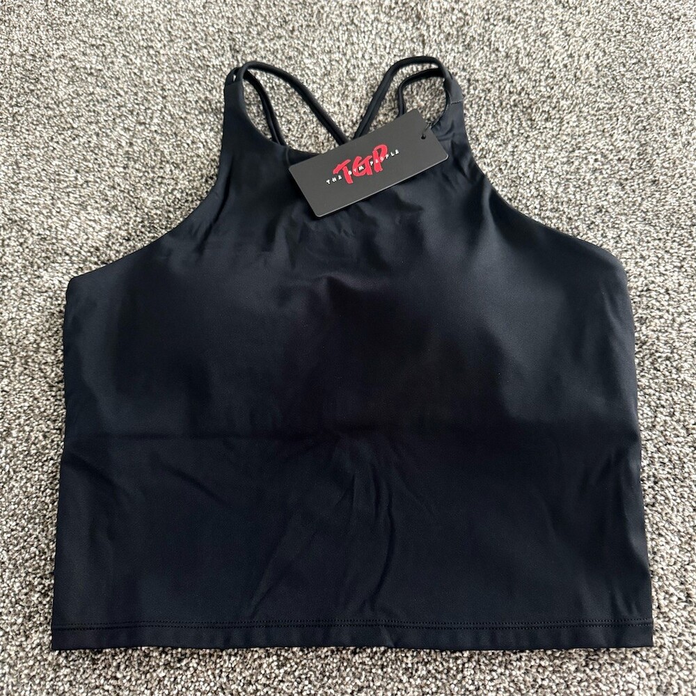 THE GYM PEOPLE Sports Bra Womens M Black Longline High Neck Crossback